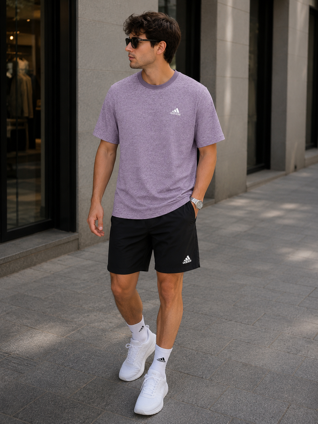 adidas Essentials Logo T-Shirt – Heather Purple