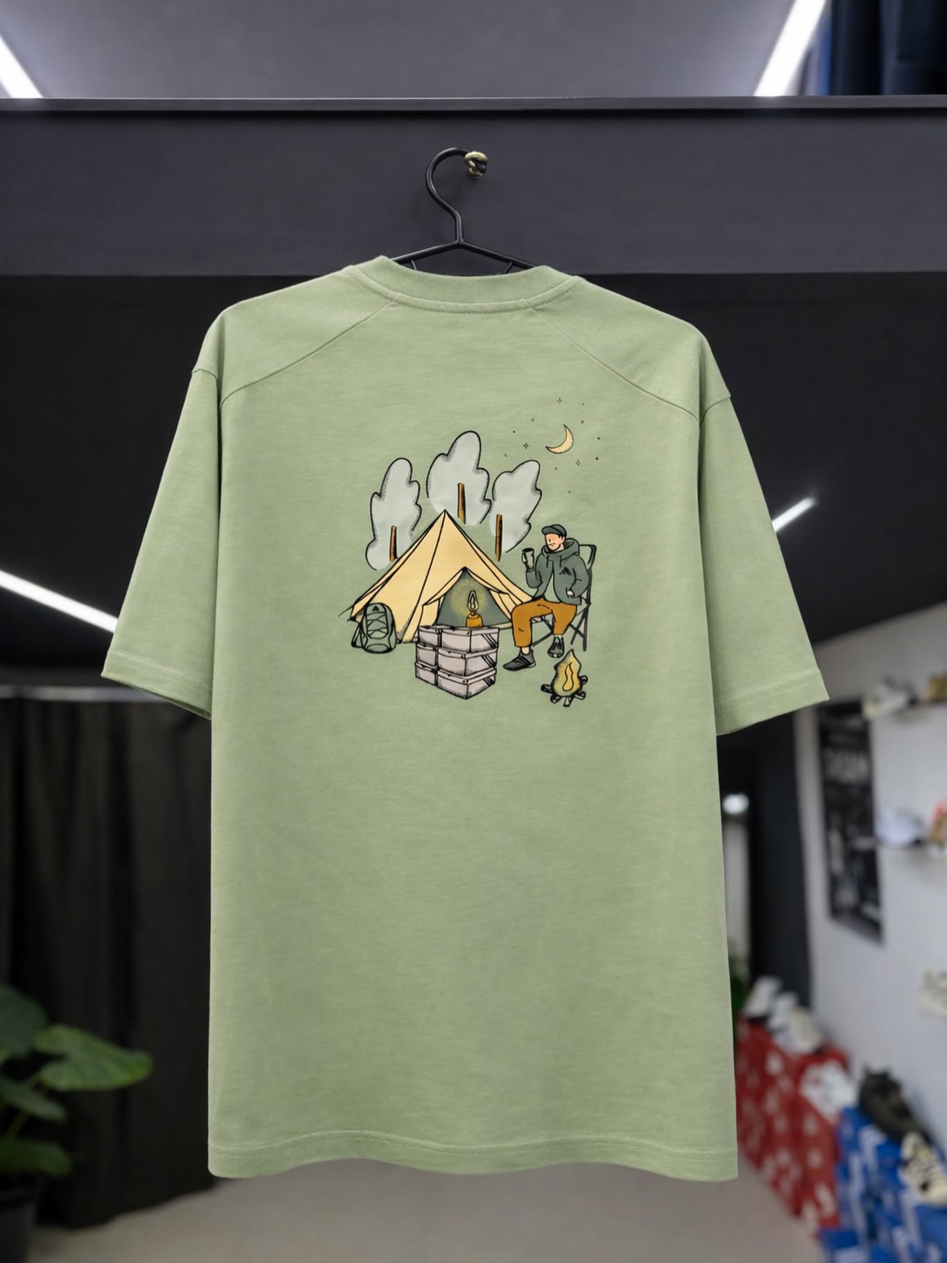 Camping Graphic Oversized T-Shirt – Sage Green