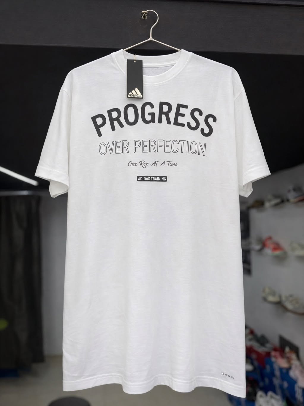 adidas Training “Progress Over Perfection” Oversized T-Shirt – White